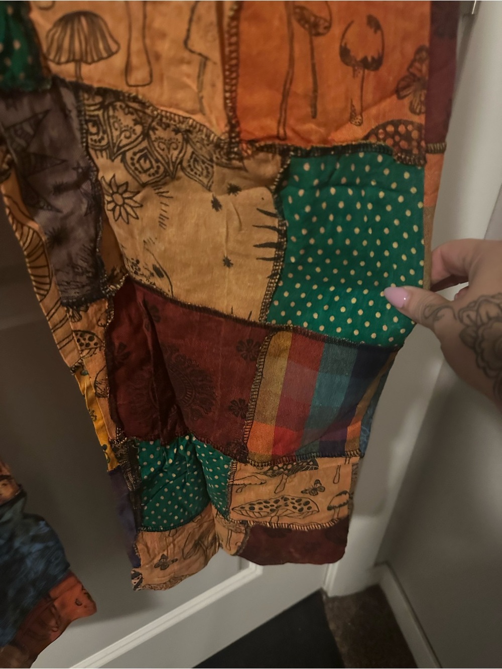 Patchwork Bohemian Wide-Leg Overalls Jumpsuit - Multicolor - Picture 2 of 5